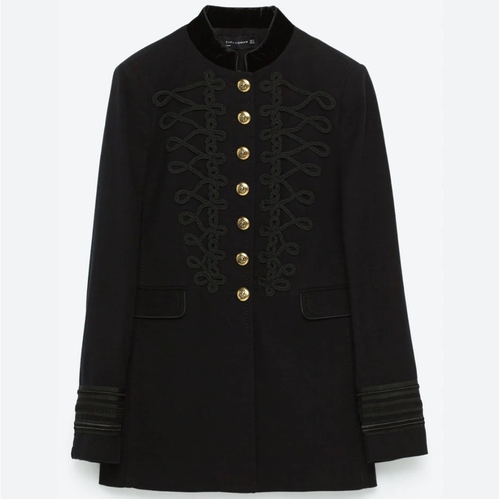 Zara Black Military Style Blazer with Gold Buttons